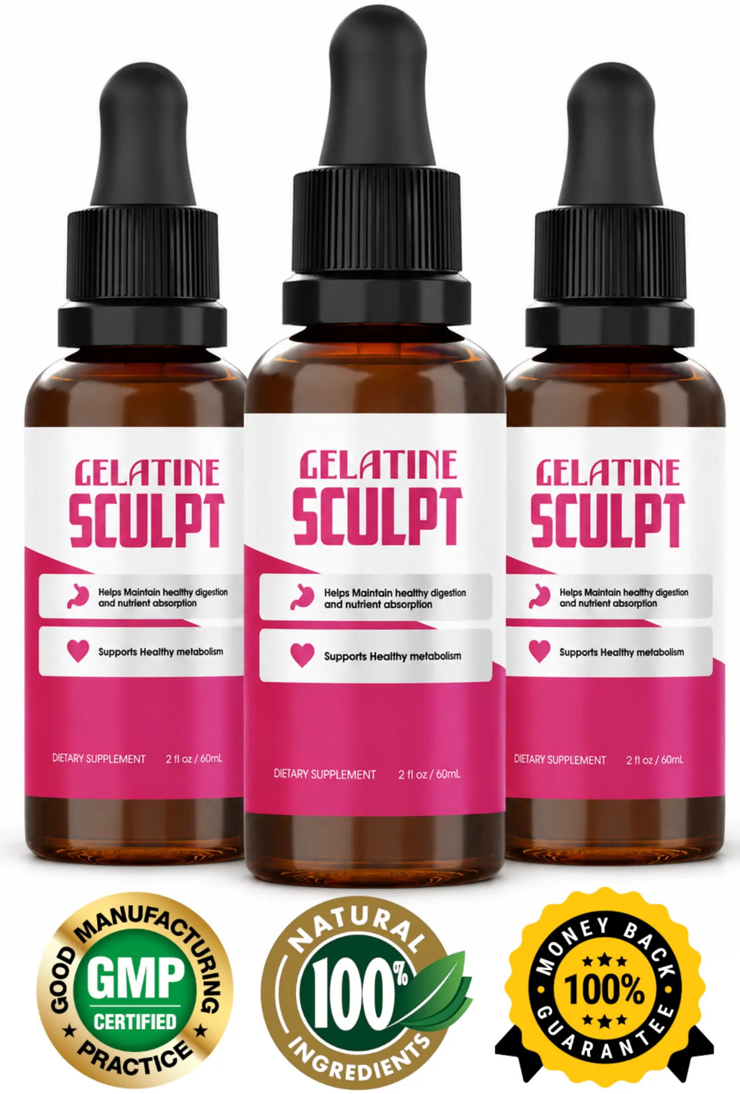 Gelatine Sculpt Weight Loss Support Supplement Bottles